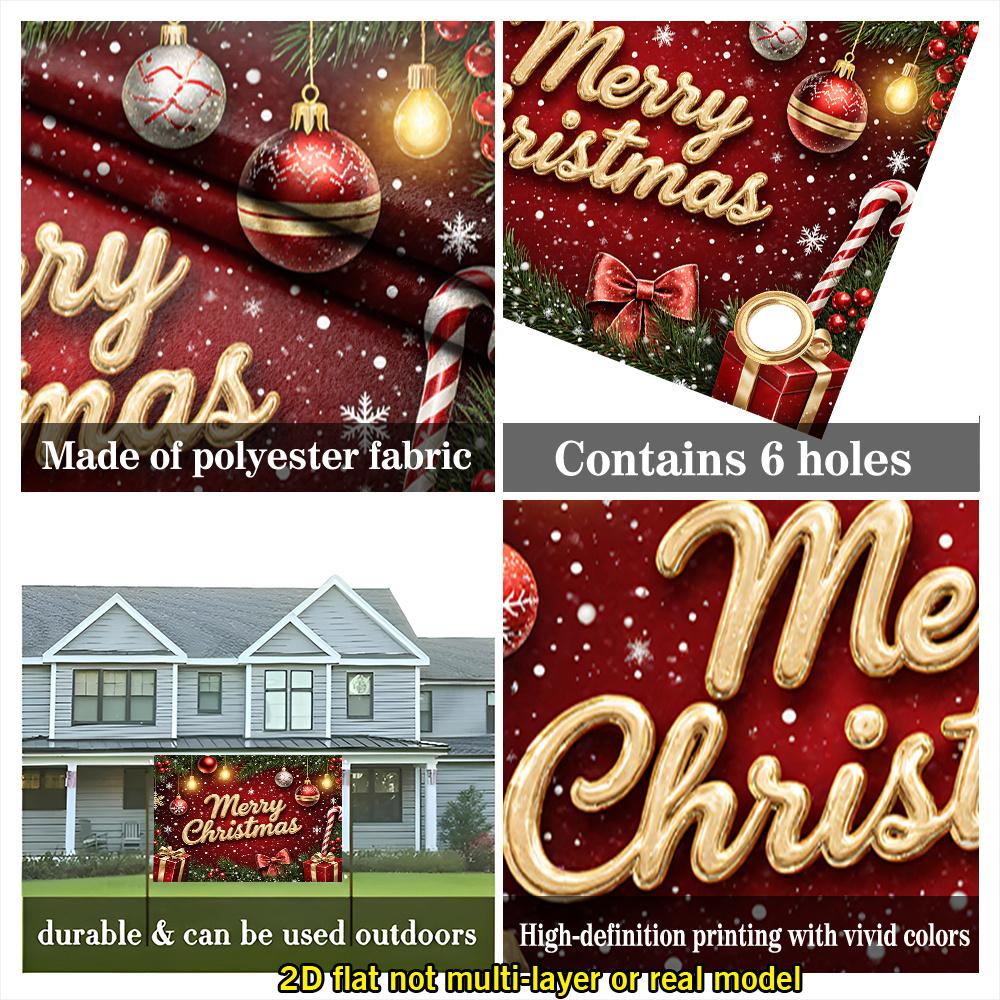 2D Flat banner Merry Christmas Banner , Lights , , Gift , , Gold "merry christmas", Red Butterfly Christmas Decor Backdrop Home Party