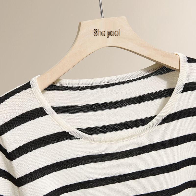 She Chi Women's Color Block Striped Knit Pleated Waist Top