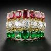 Huitan Three-layers Red/White/Green Cushion Cubic Zirconia Women Rings Luxury Gold Color Wedding Band Accessories Trendy Jewelry