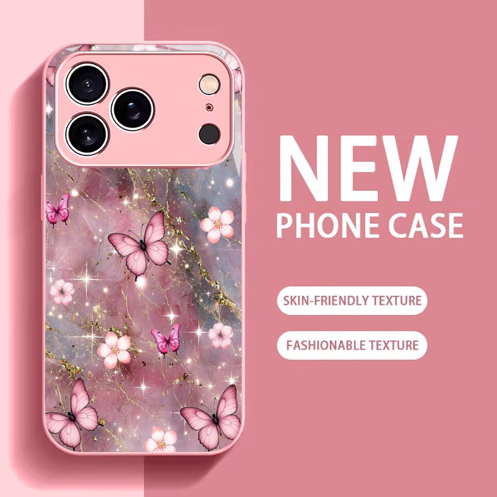Pink Butterfly High-end Phone Case Electroplated Glass TPU PhoneCase for iPhone 17 16 15 14 13 12 11pm Pro Plus 10