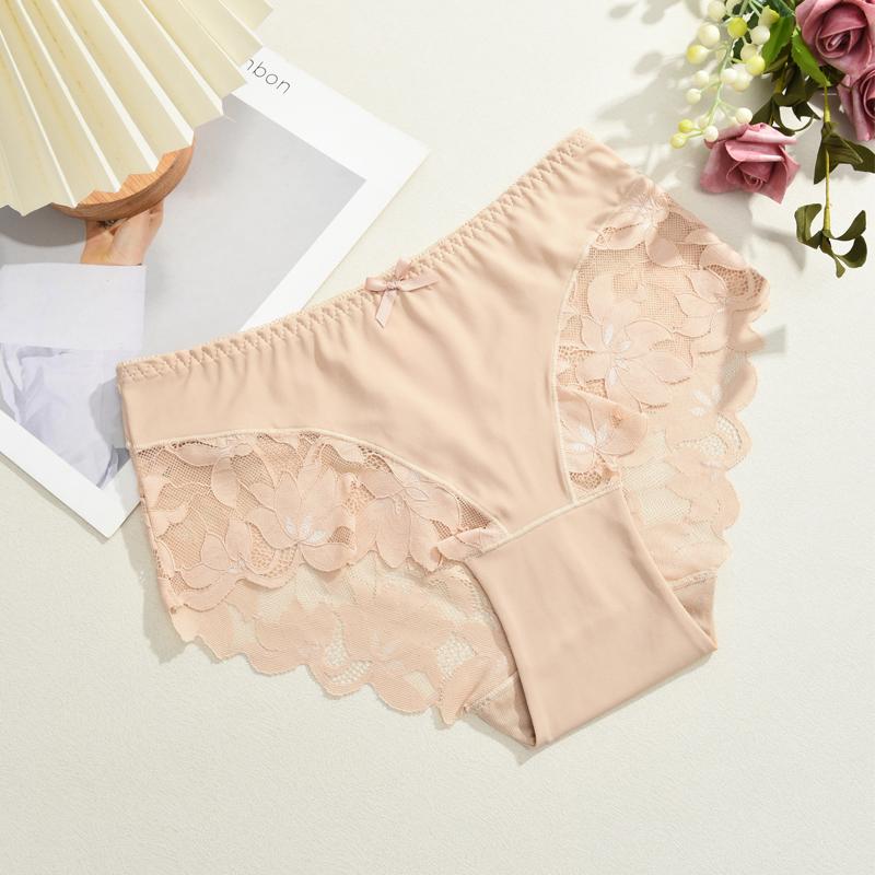1pcs Women's High Waisted Plus Size Lace Bow Underwear, Fashionable, Breathable, Soft and Comfortable Women's Underwear, Multiple Colors