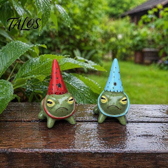 Talos Miniature Frog Figurine, Little Statue with A Party Hat, Decorative Resin Ornament for Outdoor Garden Courtyard
