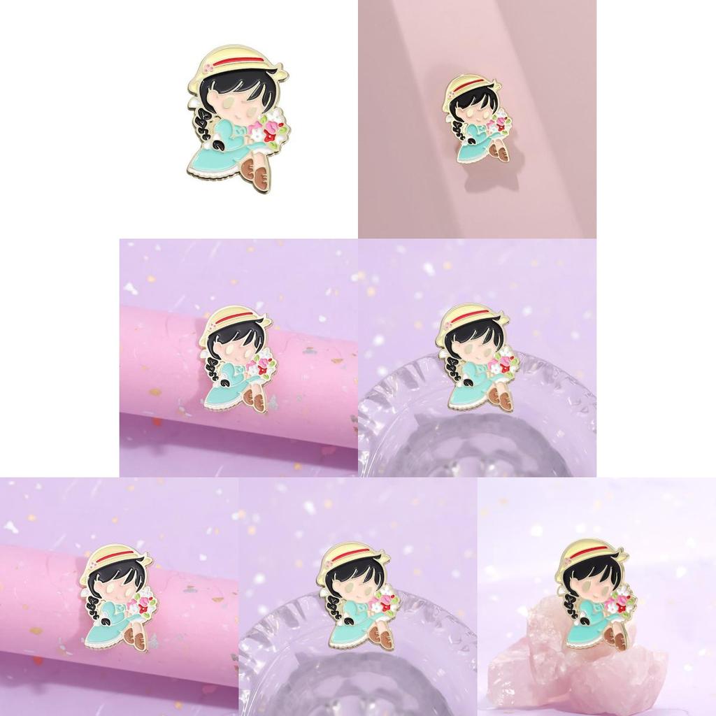 Cute Cartoon Girl Design Metal Brooch Colorful Anime Character Badge For Fun Accessories