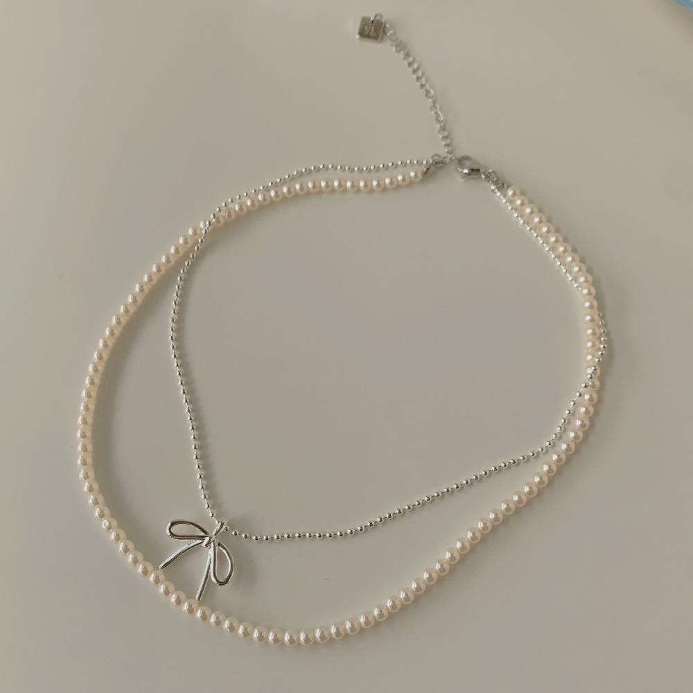 

Круглое жемчужное ожерелье с бантом на ключицу, цепочка, простые ювелирные аксессуары
