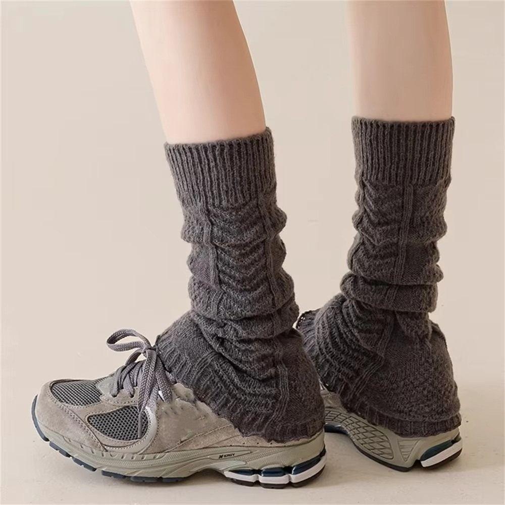 Dual Purpose Knitted Calf Sleeves Pleated Medium Tube Socking New Leg Warmers  Women
