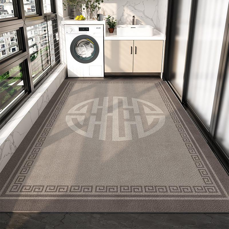 Balcony Waterproof Floor Mat Large Gray Carpet Pvc Leather Non-slip Rug New Chinese Style Retro Home Decoration Rugs for Kitchen
