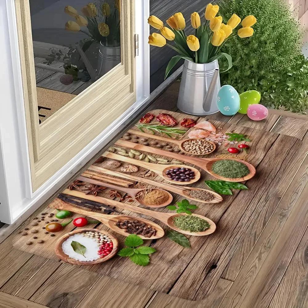 Grains Spices Peppers Pattern Floor Mat Room Mats Washable Non-Slip Living Room Sofa Chairs Area Mat Kitchen Alfombra