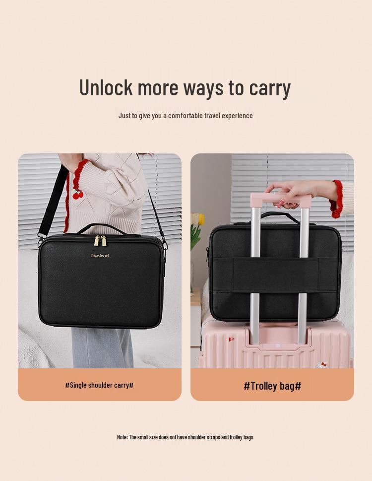 Make-up-Tasche mit großer Kapazität, Spiegel, Licht und herausnehmbaren Trennwänden - Tragbarer Reise-Kosmetikbeutel