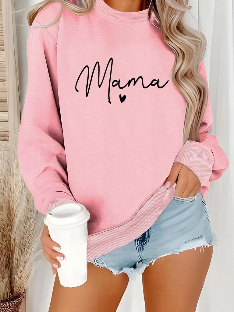 European and American Women's Casual Long-Sleeve Round Neck 'Mama' Pullover Sweatshirt Hoodie