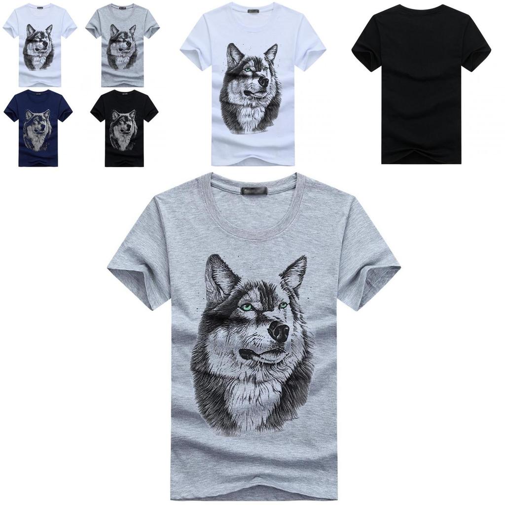 Premium Quality Men Wolf Print Round Neck Short Sleeve T-shirt For Casual Comfort