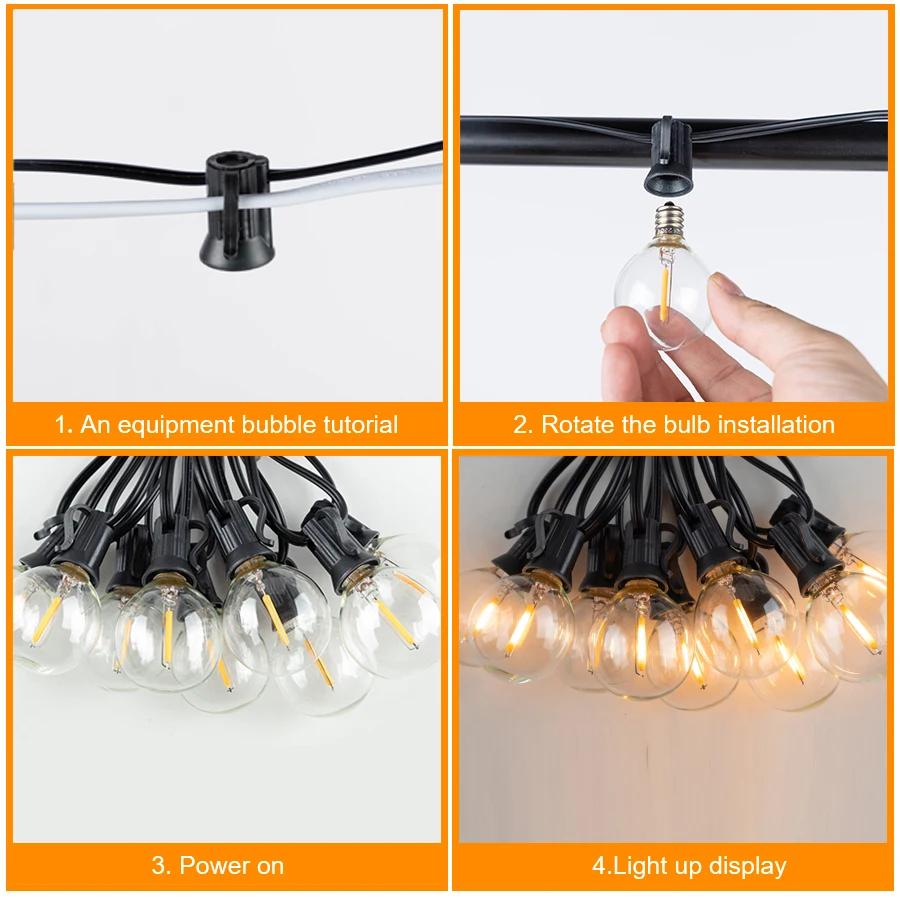 G40 Outdoor String Light EU US Plug 220V 110V Led Bulb Dimmable IP44 Waterproof Home Patio Decor Outdoor String Lights Christmas
