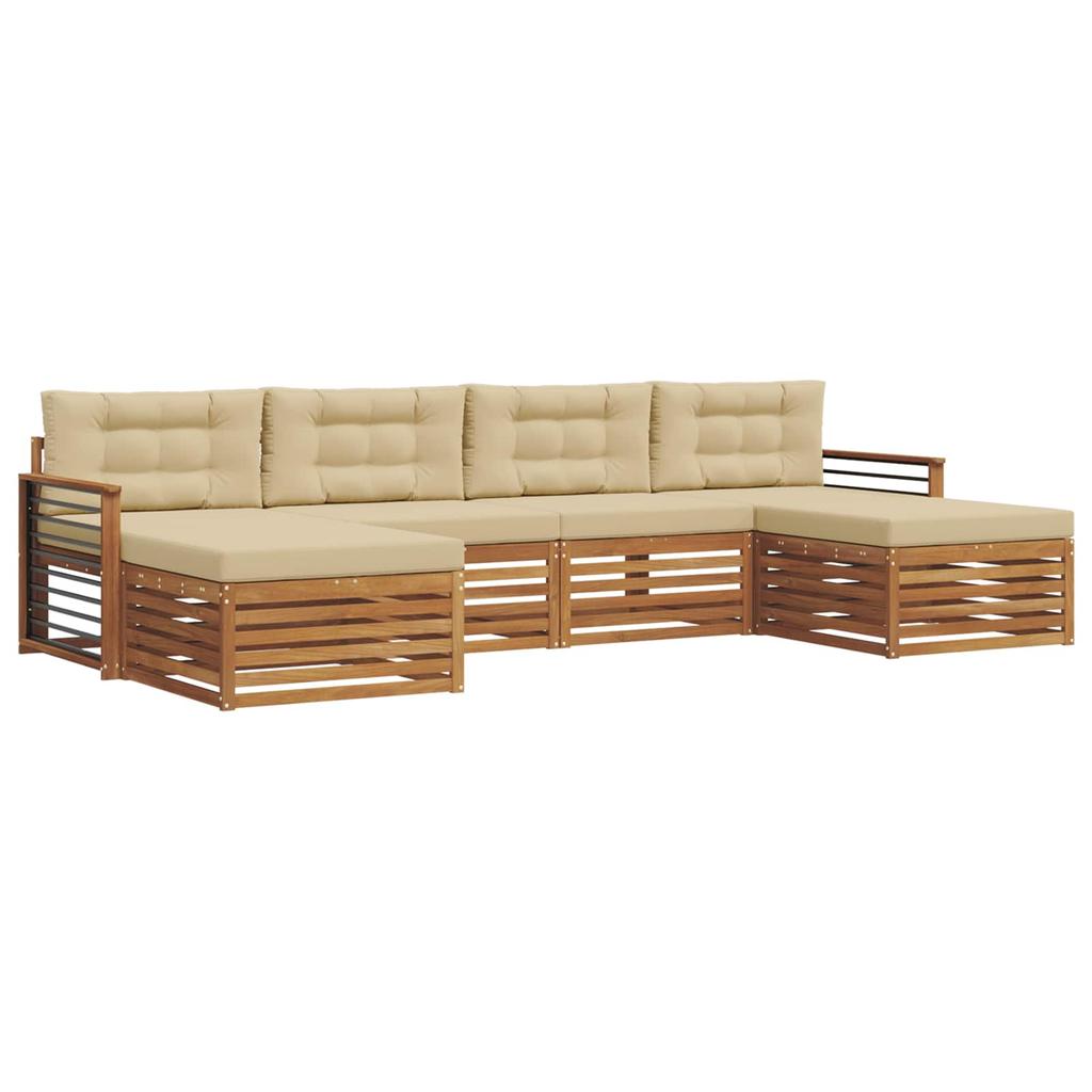 Outdoor Sofa Set 6 pcs Natural and Beige Solid Acacia Wood