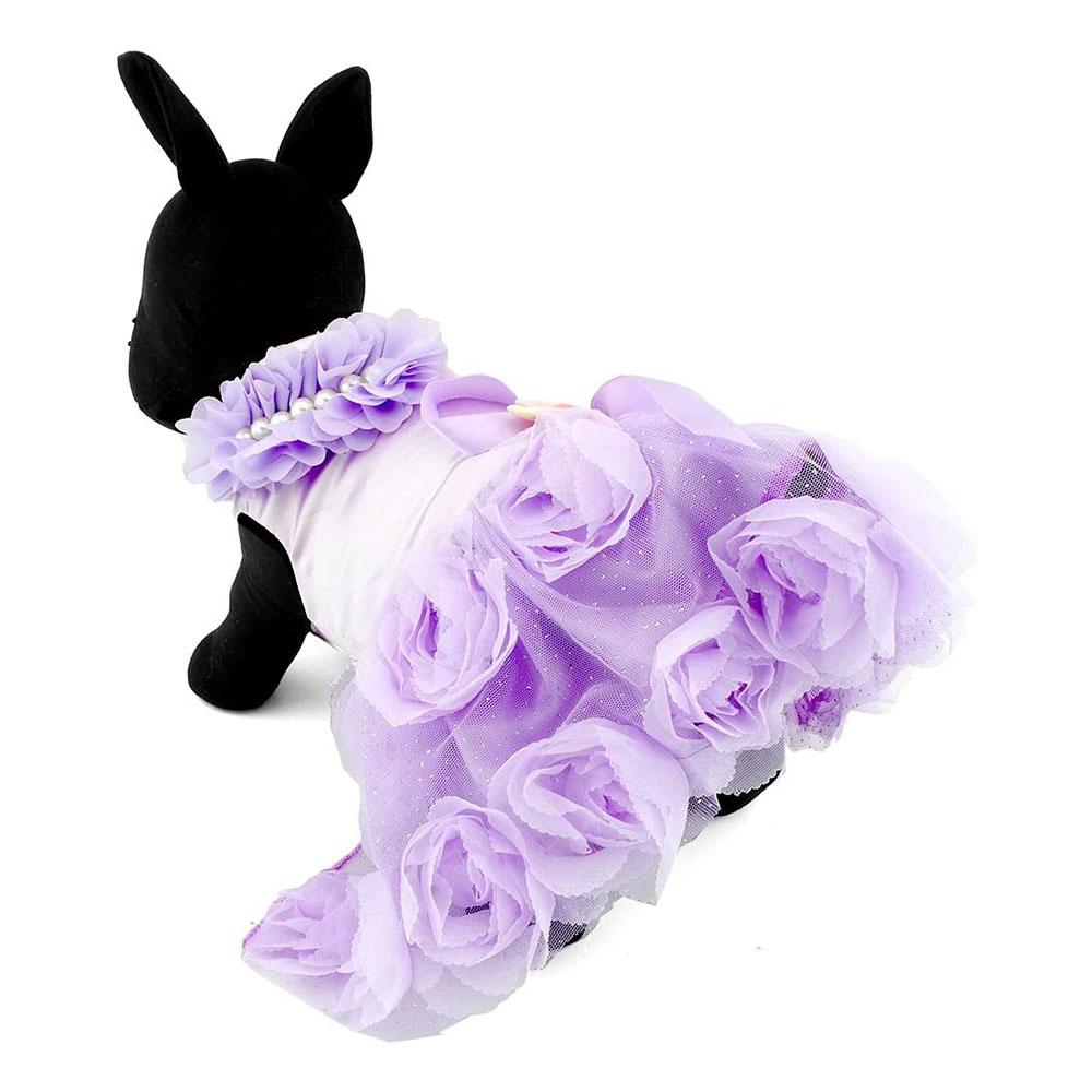 

Свадебное платье для собаки, платье-пачка «Роза» для щенка, роскошное кружевное платье с жемчугом и цветочным декором, костюм для маленькой собаки, кошки, одежда для весны и лета XS фиолетовый