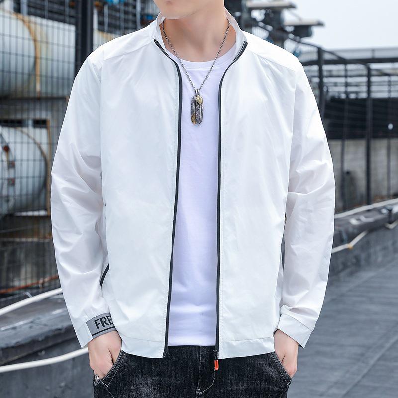 

2023 Мужская летняя легкая куртка-скин: Модная повседневная куртка с защитой от солнца L белый