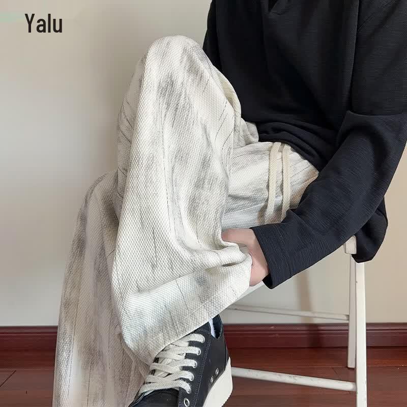 YaLu Men s Summer Ice Silk Zebra Tie-Dye Pants M