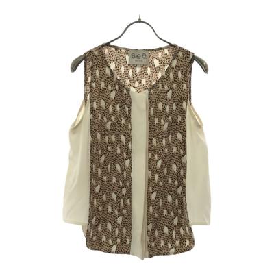 Seide Hergestellt in den USA Leopardenmuster Ärmellos Schnitt 2 Weiß x beige Damen Gebraucht