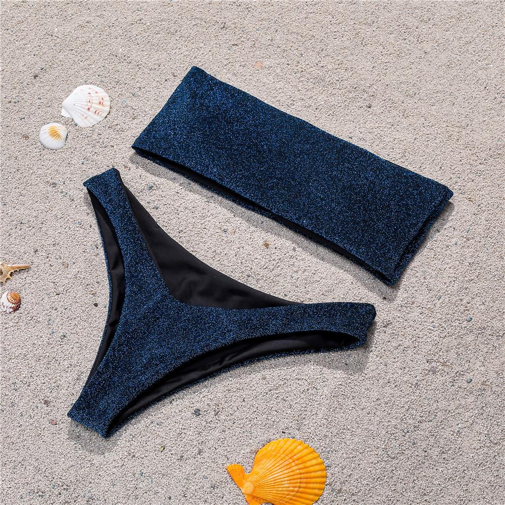 

Женские купальники, однотонный блестящий бандо, сексуальный комплект бикини с высокой талией, пляжная одежда, купальные костюмы M