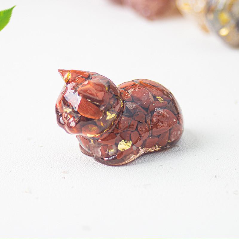 Cute Cat Resin Art Figurine With Crystals For Home Office Decor Gift For Kids