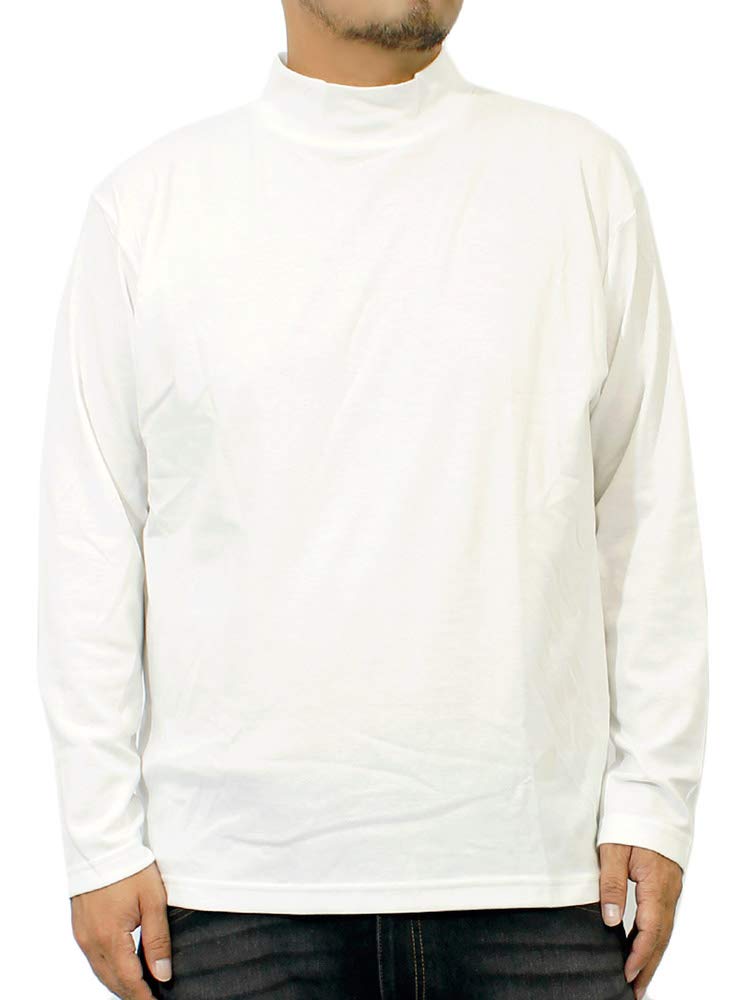 One Colors Men's Long Sleeve T-Shirt, Solid Color, Striped, Rib Knit, High Neck, Size 2L, White