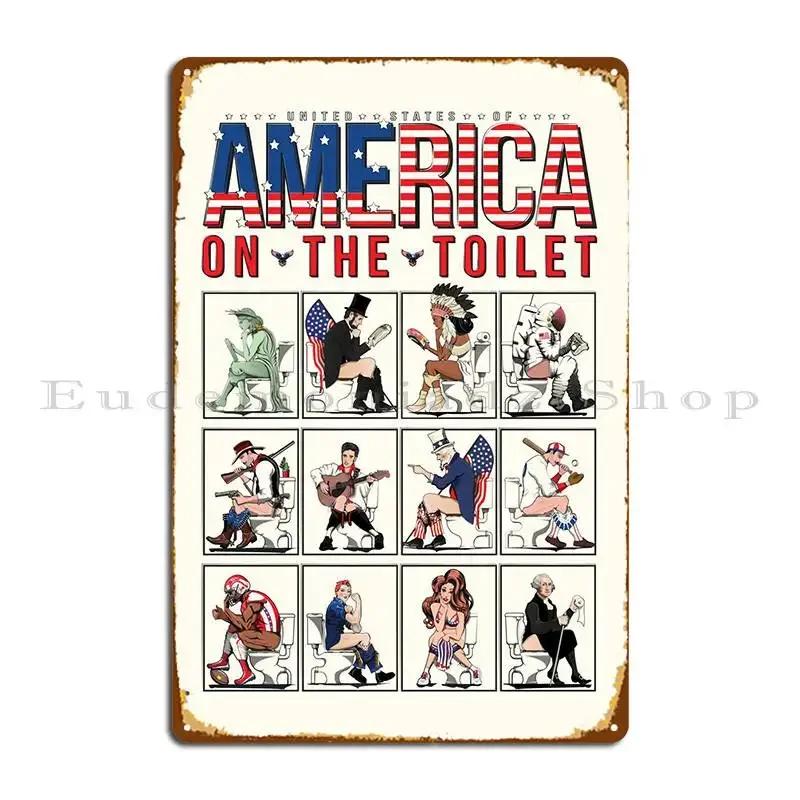 America Icons On Toilet Metal Signs Bar Cinema Print Design Create Tin Sign Poster 20x30cm(7.8x11.8inch)