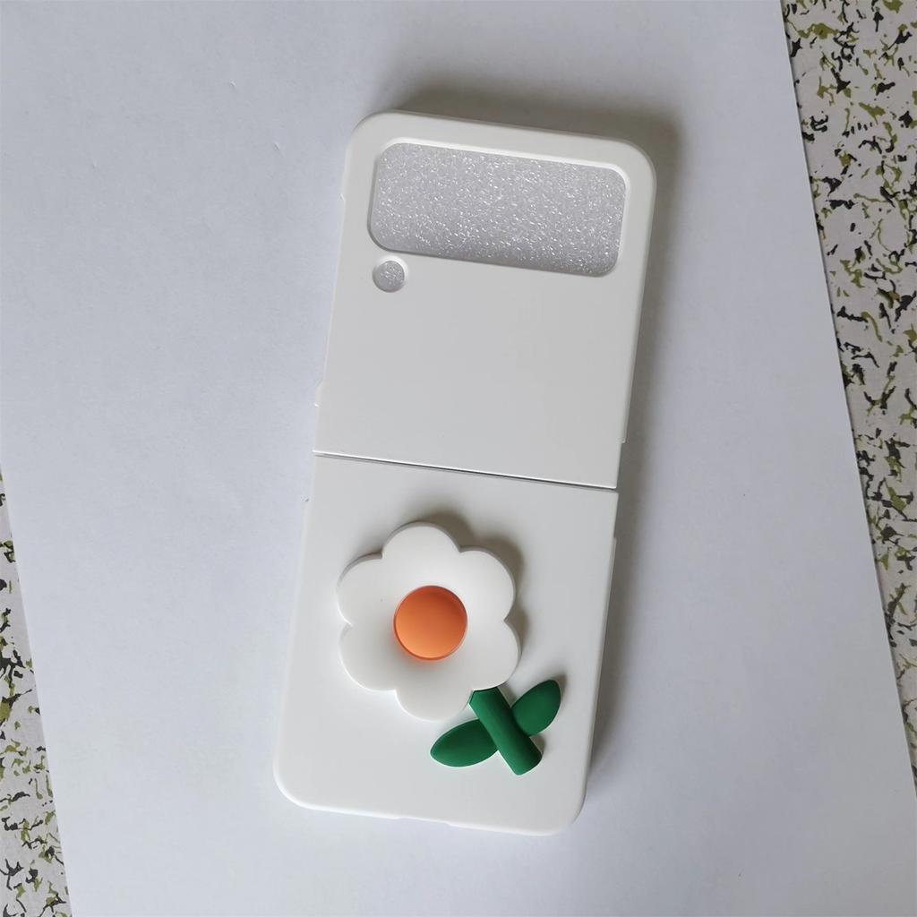 Cute Korean 3D Flower Tulip Orange Mint Green Solid Color Case For Samsung Galaxy Z Flip 6 5G Z Flip5 Flip4 Zflip3 Soft Cover