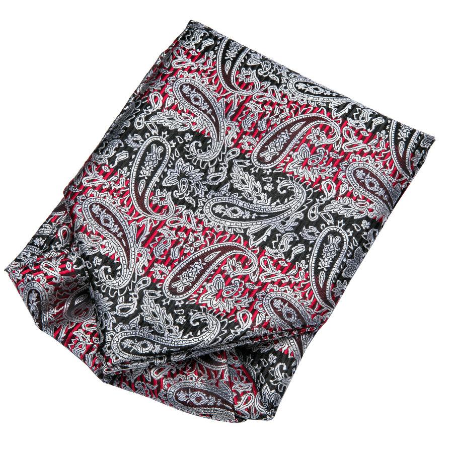 Hi-Tie Men Business Cravat Silk Ascot Scarves Grey Paisley Tie Set for Men Handkerchief Cufflink Set