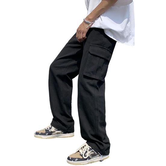 Calças de carga masculina estilo hip hop multi bolsos perna larga solta cor sólida meados cintura perna reta macio respirável streetwear calças compridas