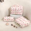 Large Capacity Makeup Bag Bow Flower Print Cosmetics Bag Portable Zippered Toiletry Organizer