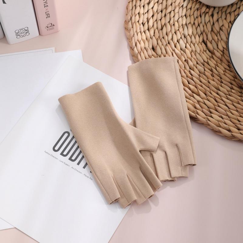 German velvet gloves women's winter half-finger gloves woolen emollient and warm thin half-finger keyboard student gloves