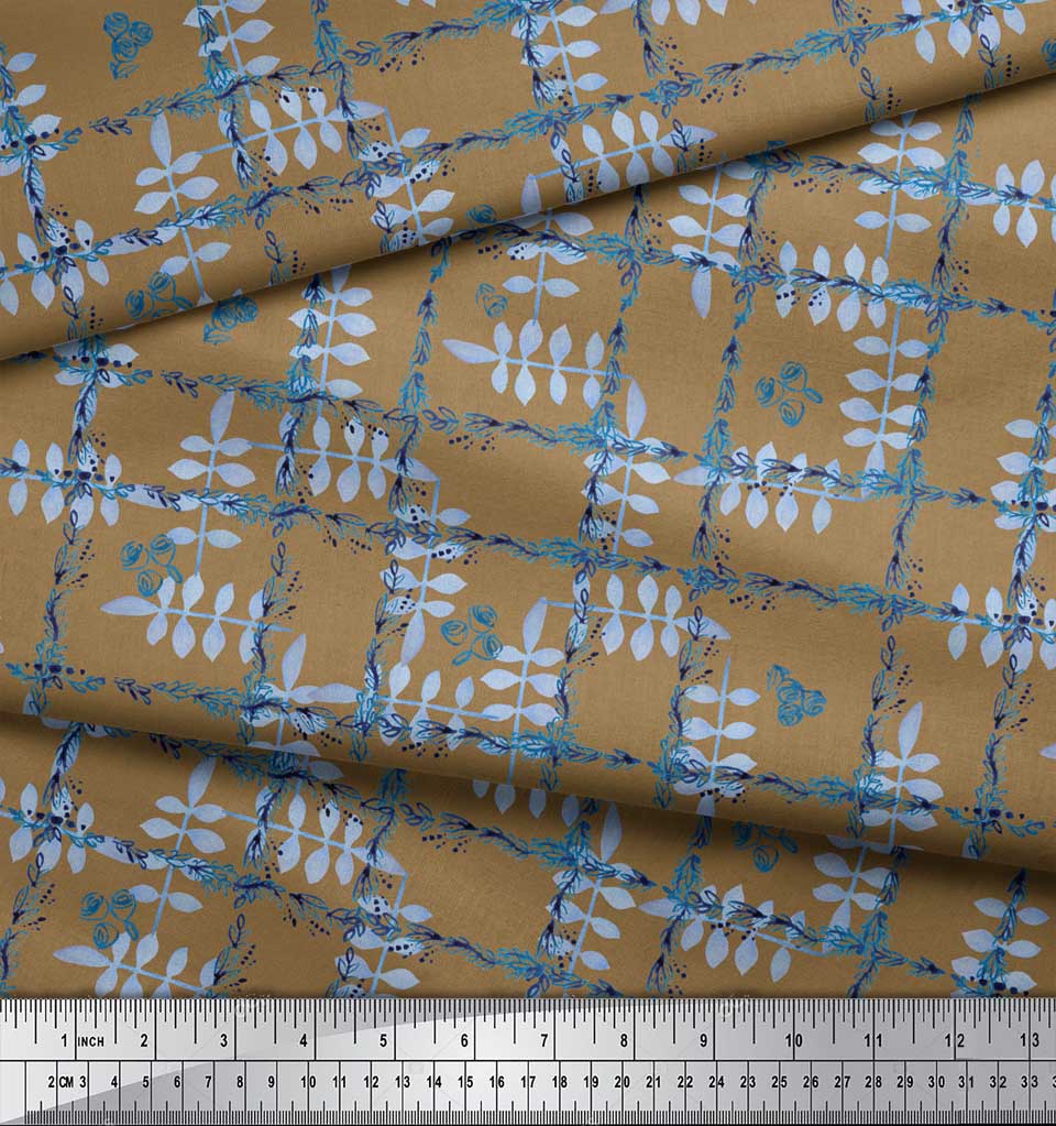 Soimoi Schwarzer Japanischer Krepp-Satin Stoff Blätter & Floral Karomuster Stoff pro Meter 42 Zoll