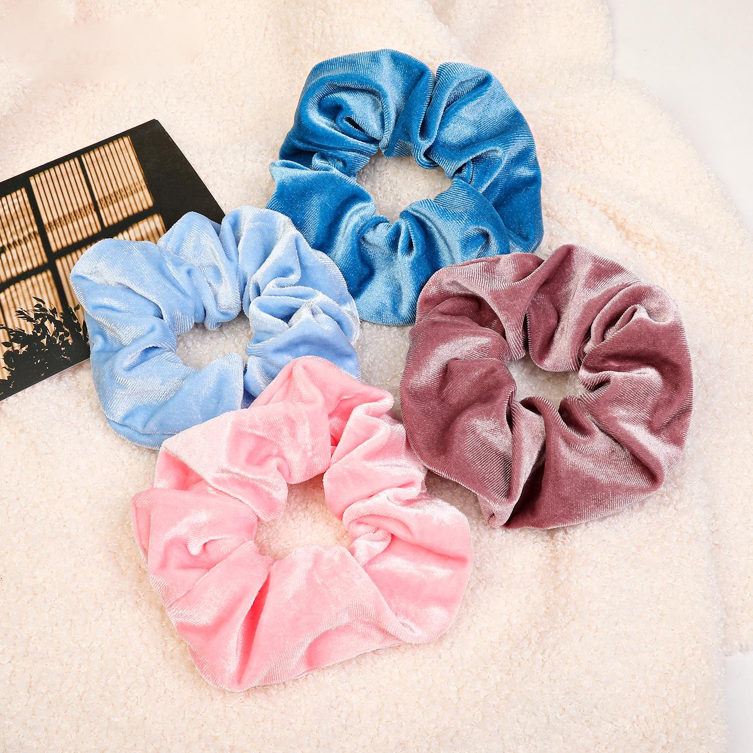 

4Pcs Neutral Velvet Scrunchies for Women,Classic Elastic Thick Hair Bands Ties,Soft Ropes Ponytail Holder Hair Accessories Size fits all