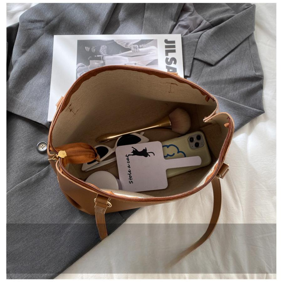 Simple Style Large Capacity Faux Leather Tote Bag for Women Solid Color Casual Shoulder Handbag