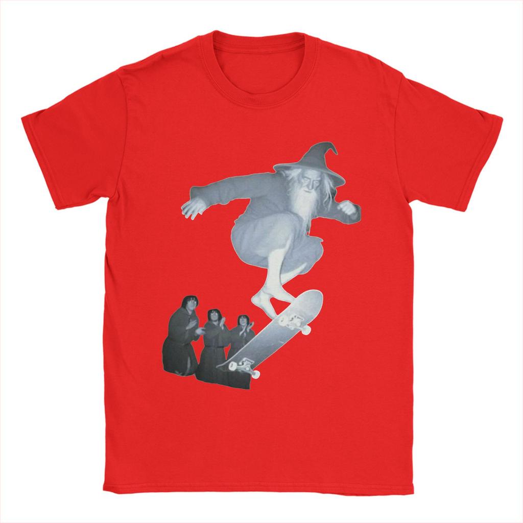 Men T-Shirts Gandalfs On a Skateboard 100% Cotton Tees Short Sleeve L-Lords Of The R-Rings T Shirt Round Neck Clothing Printed