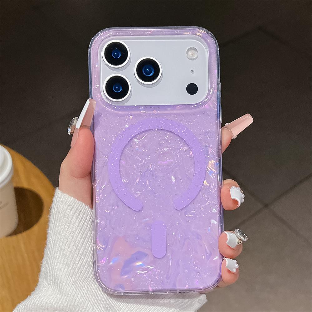 

Glitter Shell Texture Magnetic Soft PC Case For Magsafe For iPhone 17 16 15 14 13 12 Pro Max Plus Wireless Charging Back Cover iPhone 13 Pro