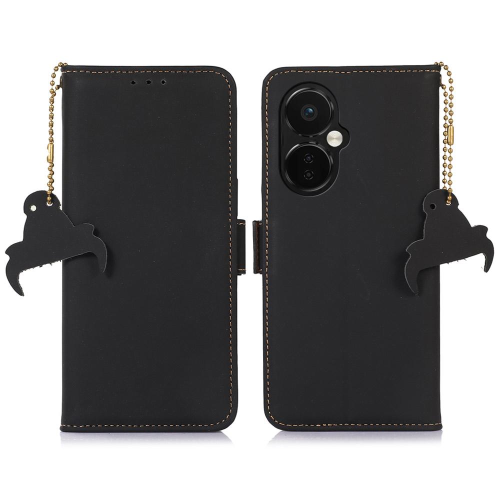 For OnePlus Nord CE 3 Lite 5G/Nord N30 5G Genuine Cow Leather Phone Case Flip Stand Cover with RFID Blocking Wallet