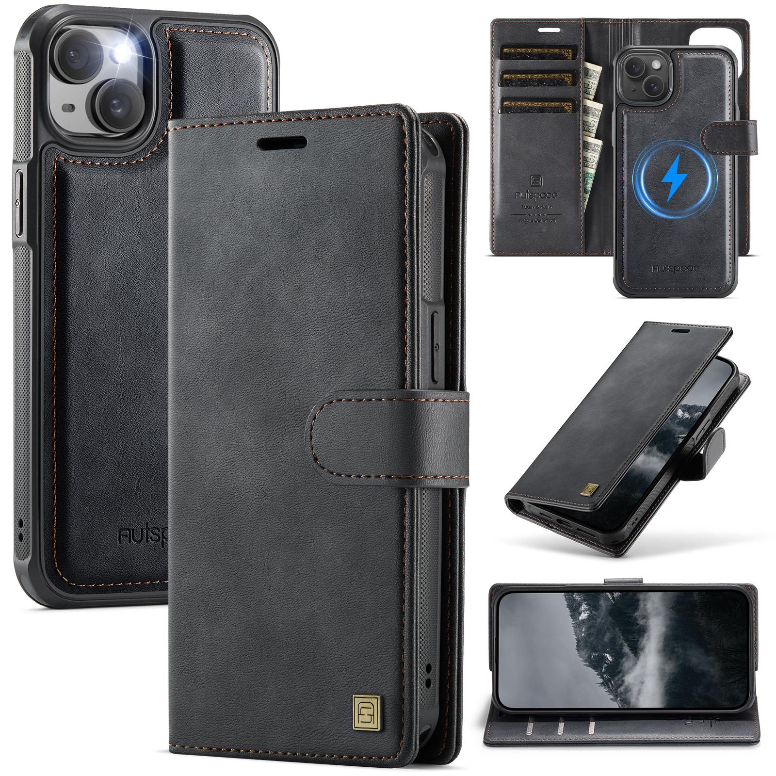 AUTSPACE A05 For iPhone 15 Case Wallet Stand Detachable Leather Magnetic Phone Cover