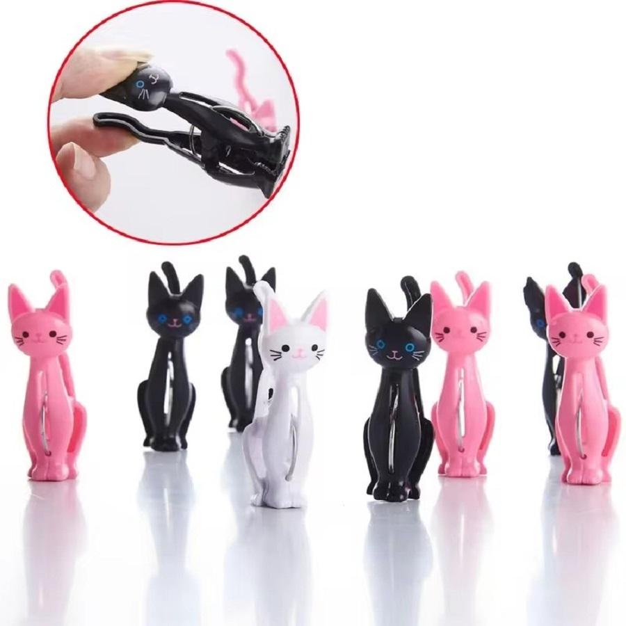4Pcs Cute Cats Plastic Clothes Pegs Clothespins Cartoon Beach Towel Clips Bed Sheet Socks Windproof Laundry Pins