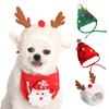 Festive Dog Cat Xmas Hat Bib Set – Red/green/white Polyester