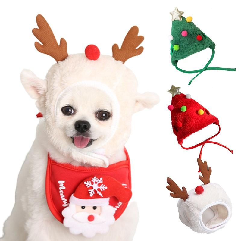 Festive Dog Cat Xmas Hat Bib Set – Red/green/white Polyester