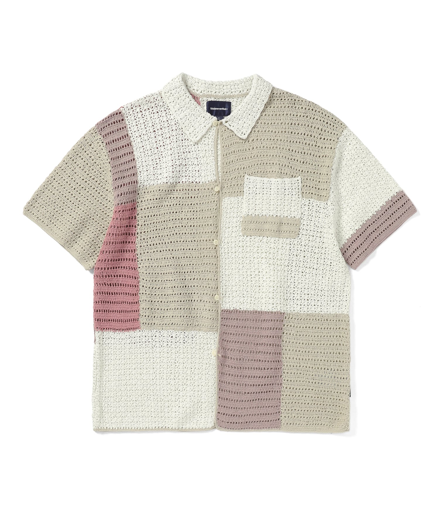 Block Crochet Knit S/S Shirt Ivory L