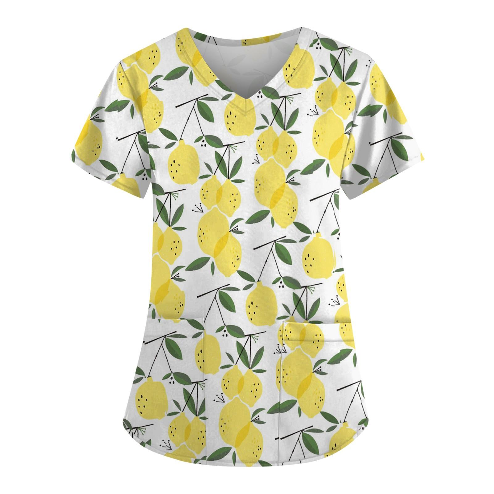 

Женские летние топы с короткими рукавами и v-образным вырезом с принтом, рабочая блузка с карманами S