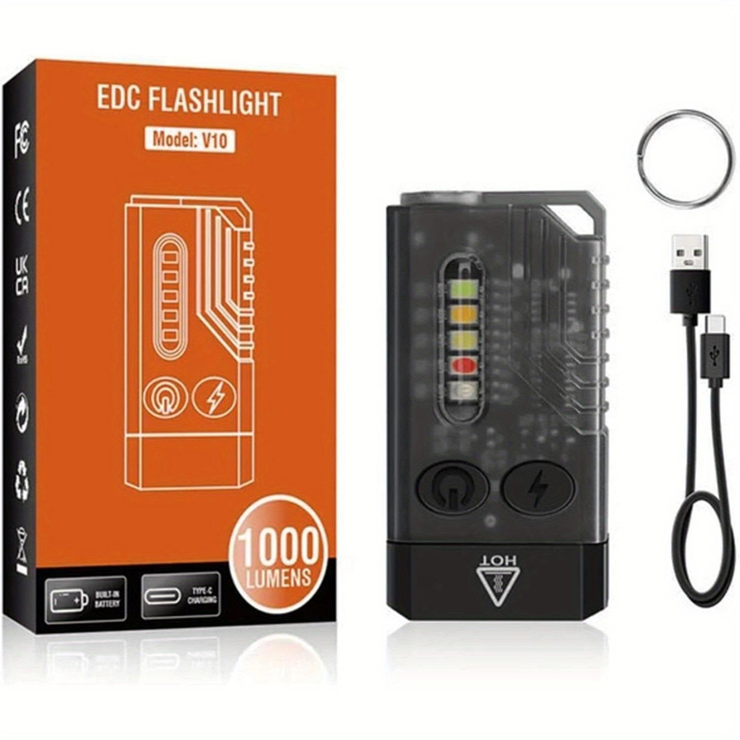 

Фонарик, небольшой мощный фонарик EDC с красным УФ-синим светом - супер яркий 1000 люмен, многофункциональный перезаряжаемый фонарик чёрный