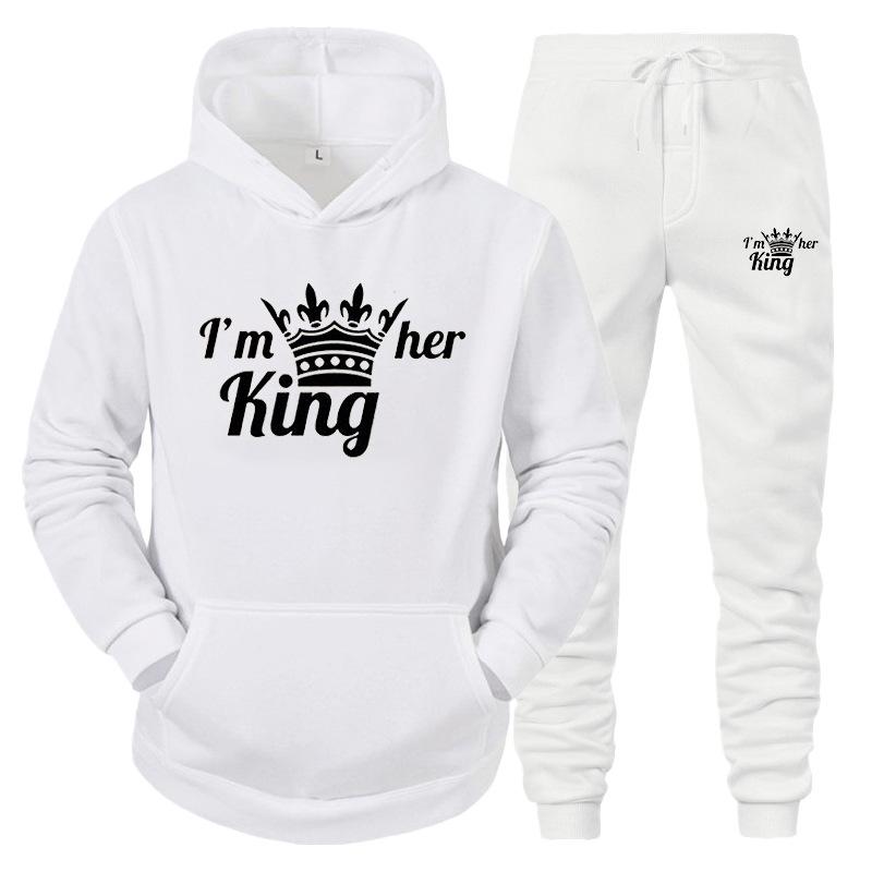 KING QUEEN Sweatshirt-Set für Damen und Herren, lässiges Sport-Set, zweiteiliges Jogginghosen-Set, Kurzarmshirts (Herren)