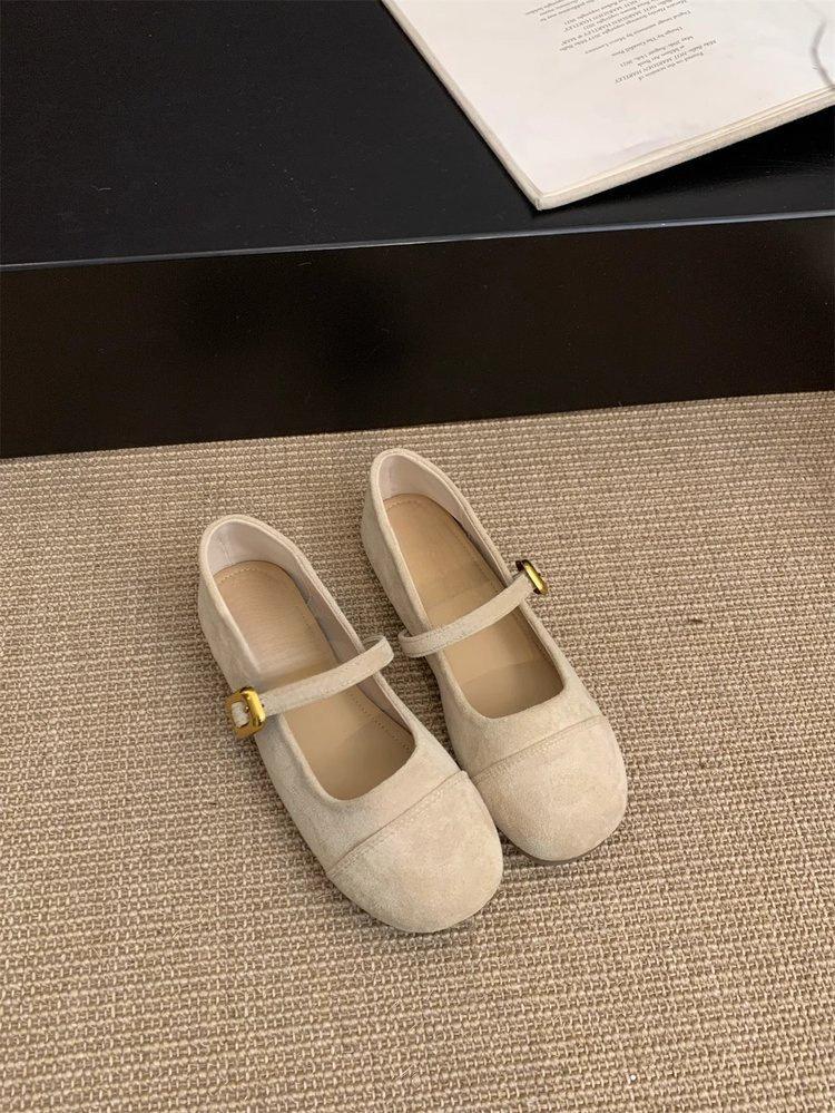 

Flat-bottomed gentle Mary Jane shoes women s shoes 2025 new spring shallow mouth round head one-word strap with skirt single shoes 39