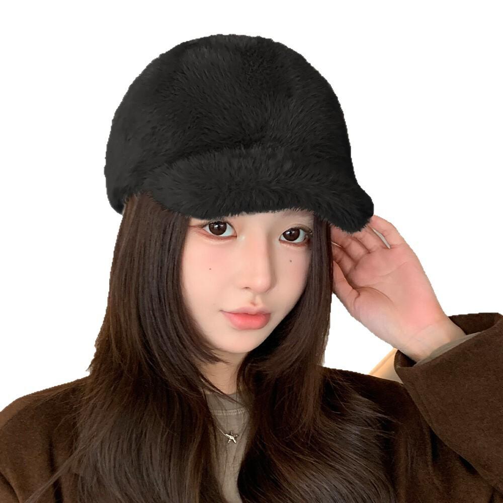 Winter Faux Mink Korean Baseball Cap for Women - Thick Warm Duckbill Hat
