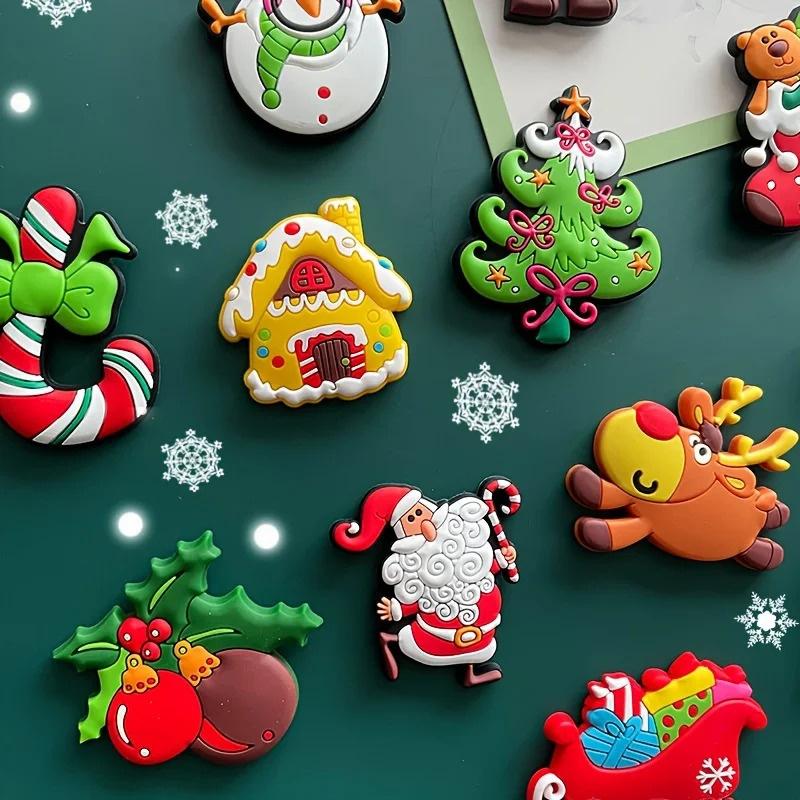 Cartoon Christmas Fridge Magnets 8-Piece Set Soft Rubber Santa Claus Fridge Magnets Christmas Decorations Gift