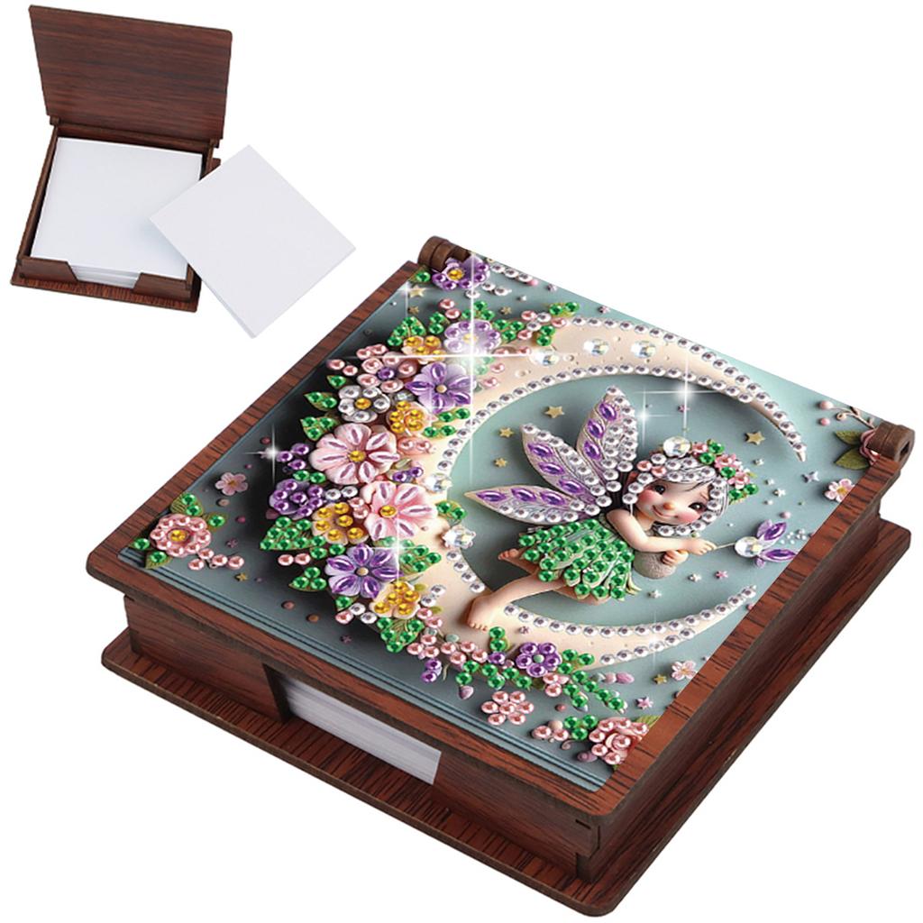 Wooden DIY Memo Paper Storage Box Diamond Art with 160 Papers Diamond Painting Memo Pad for Home Office and School Supplies