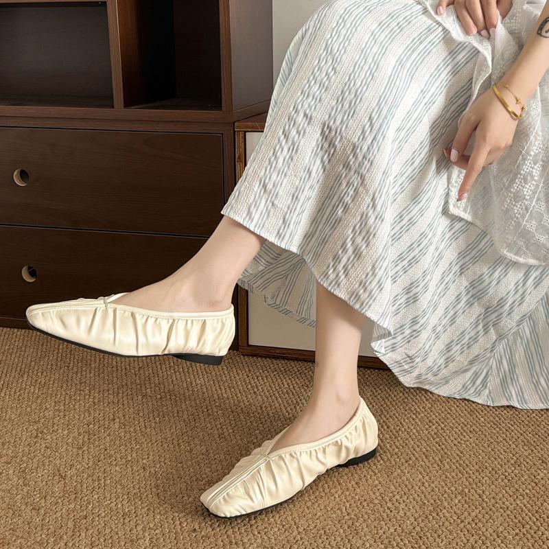 Fashion Aphixta Pleated Shallow Ballets Flats Shoes Elegant Women Korean Style Soft Sole Loafers Women Work Shoes Comfortable for Work