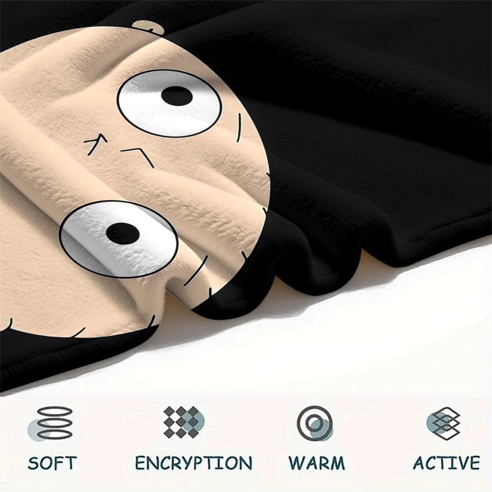 Stewie Griffin Printed Flannel Blanket, soft throw for bedroom sofa, washable, fan merchandise, great gift.