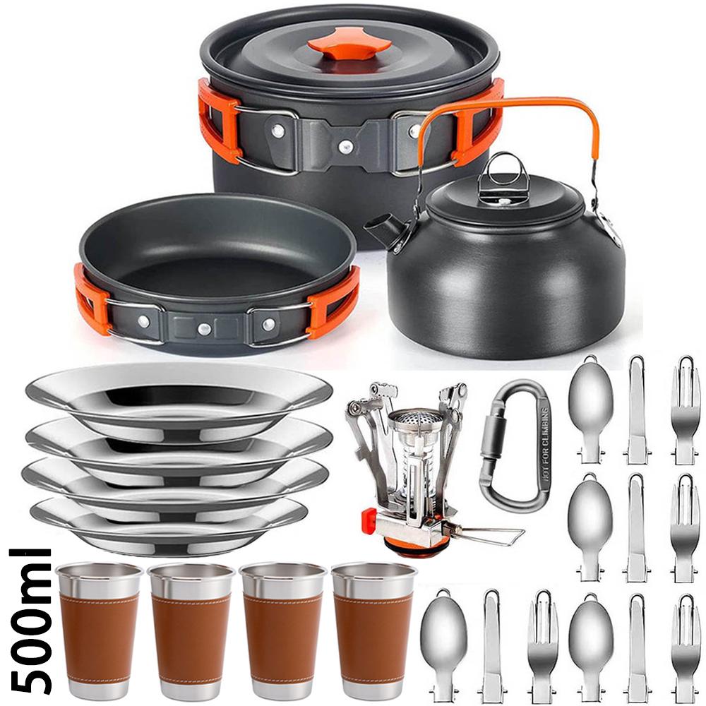 Outdoor camping cooking set outdoor water boiling and vegetable frying aluminum alloy portable set [with igniter]